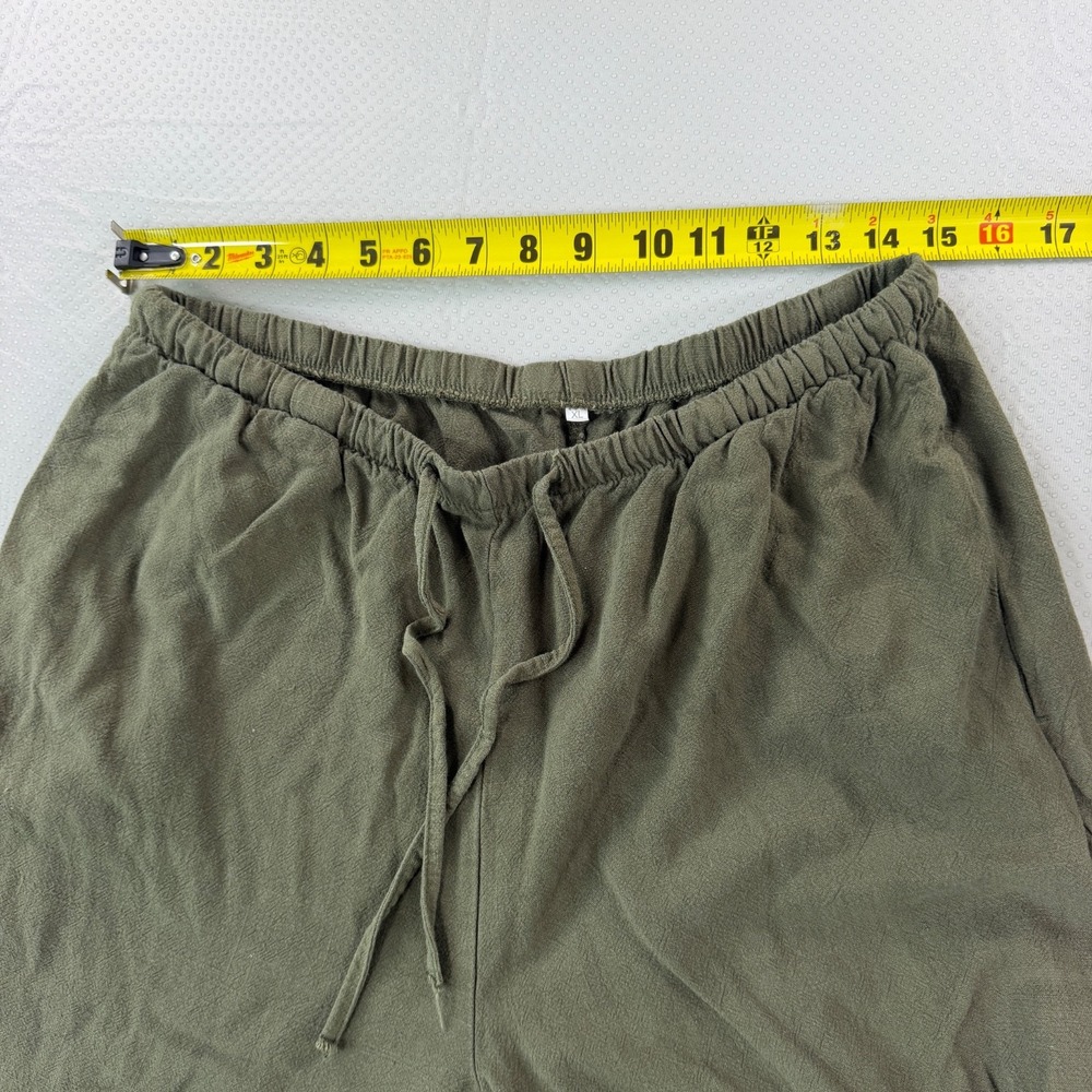 Women Linen Blend Wide Leg Pants Olive Green Drawstring Elastic Waist Casual XL - Picture 6 of 11